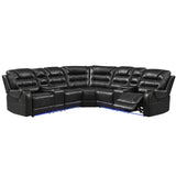 Sectional Sofa Manual Reclining With LED Light Strips Black - Furniture Home Direct