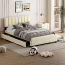 Upholstered Platform Bed With 2 Drawers And 1 Trundle, Classic Strip Headboard Design - Furniture Home Direct