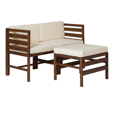 Contemporary 3 Piece Modular Acacia Wood Left And Right Arm Chairs And Ottoman - Dark Brown - Furniture Home Direct