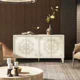 Mahal - Hand Painted Mandala Lacquered Sideboard - Ivory Off-White - Furniture Home Direct