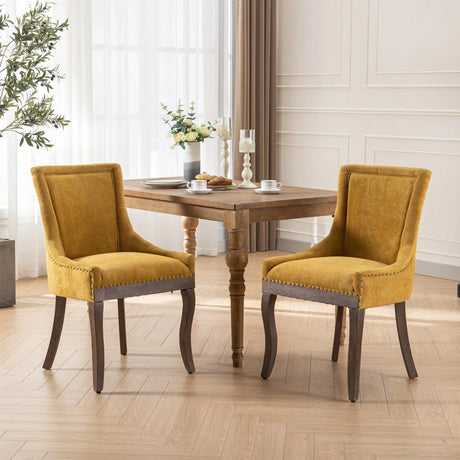 Ultra Side Dining Chair, Thickened Fabric Chairs With Neutrally Toned Solid Wood Legs, Bronze Nail Head (Set of 2) - Furniture Home Direct