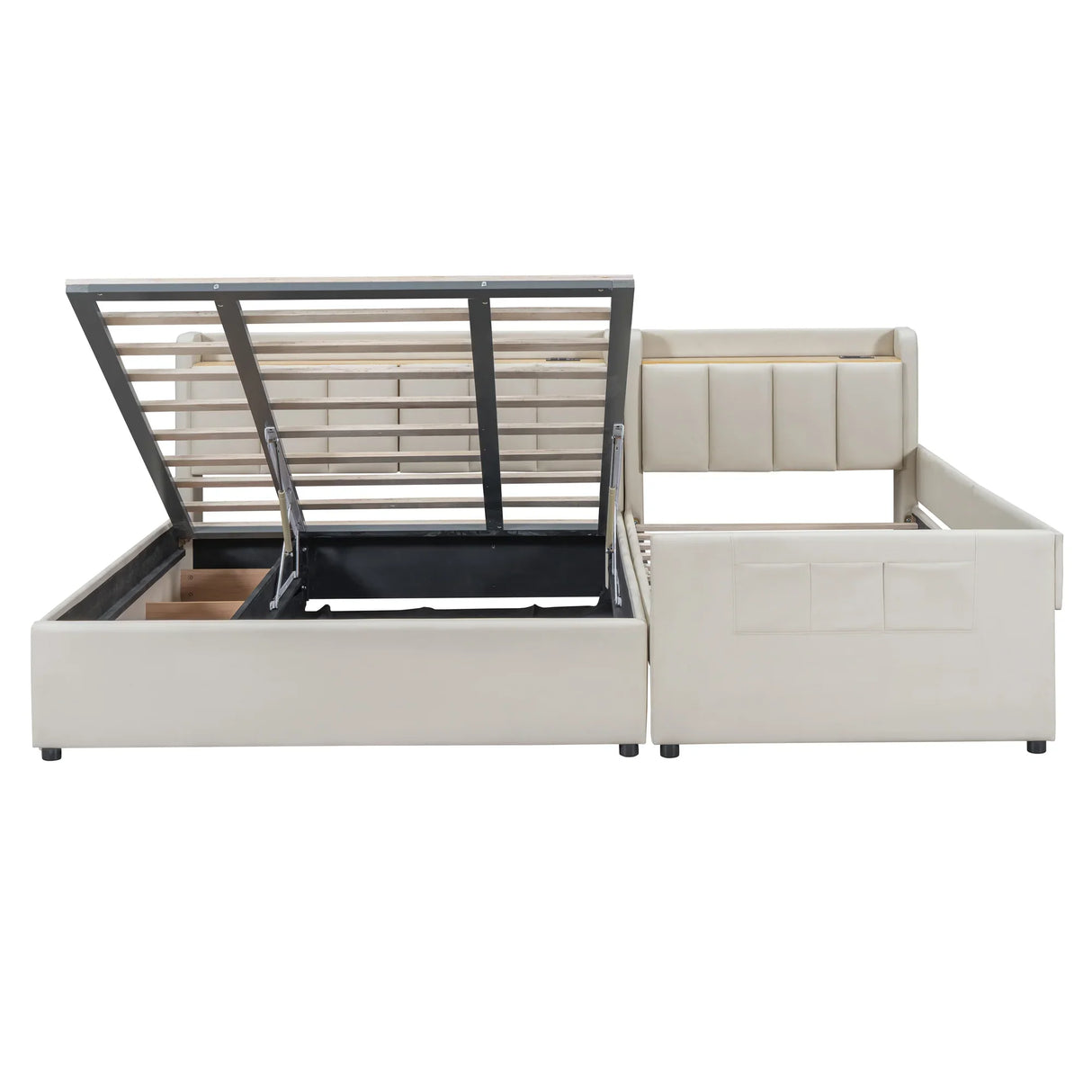 Platform Bed With Storage Drawers And USB Ports Beige - Furniture Home Direct