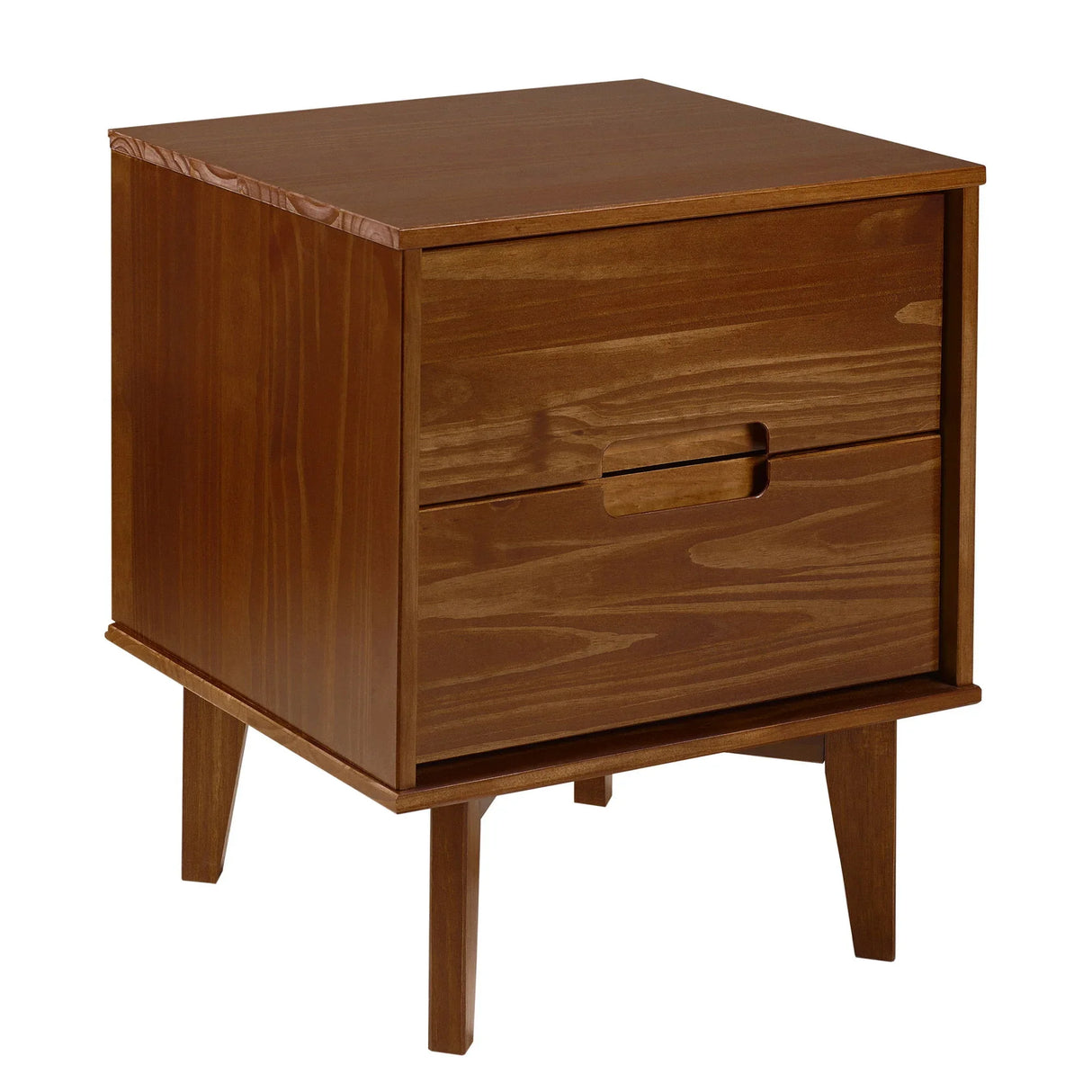 Mid-Century Modern 2 Drawer Solid Wood Nighstand With Cutout Handles - Furniture Home Direct