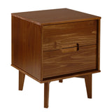 Mid-Century Modern 2 Drawer Solid Wood Nighstand With Cutout Handles - Furniture Home Direct