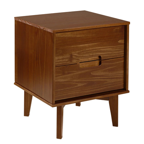 Mid-Century Modern 2 Drawer Solid Wood Nighstand With Cutout Handles - Furniture Home Direct