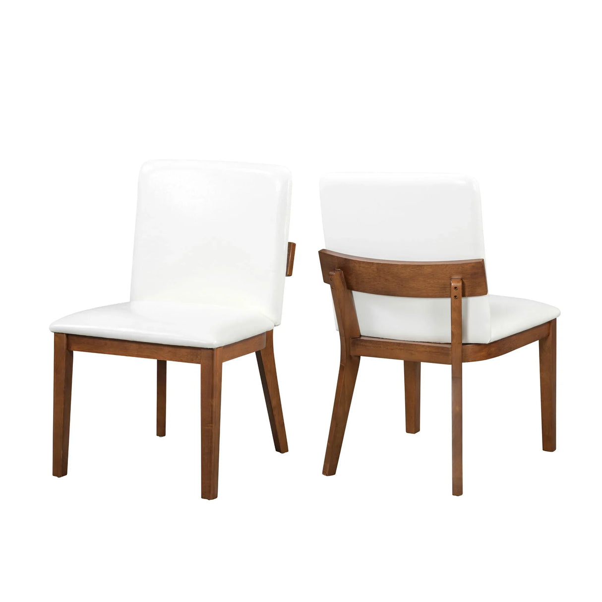Modern Dining Chairs (Set of 2) With Glossy Upholstery - White / Walnut - Furniture Home Direct