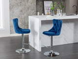 Counter Height Bar Stool Swivel Tufted Velvet Back Blue - Furniture Home Direct