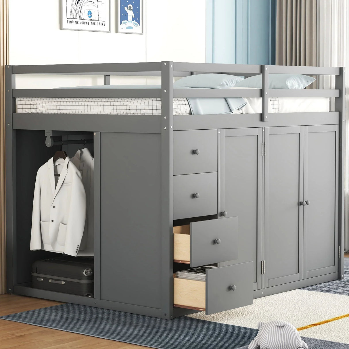Loft Bed With Built In Wardrobes, Cabinets And Drawers - Furniture Home Direct