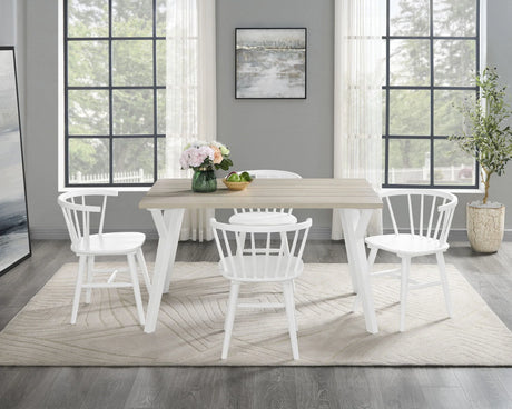 Roundhill - 5 Piece Dining Set, Dining Table With 4 Windsor Chairs - Brown / Antique White - Furniture Home Direct