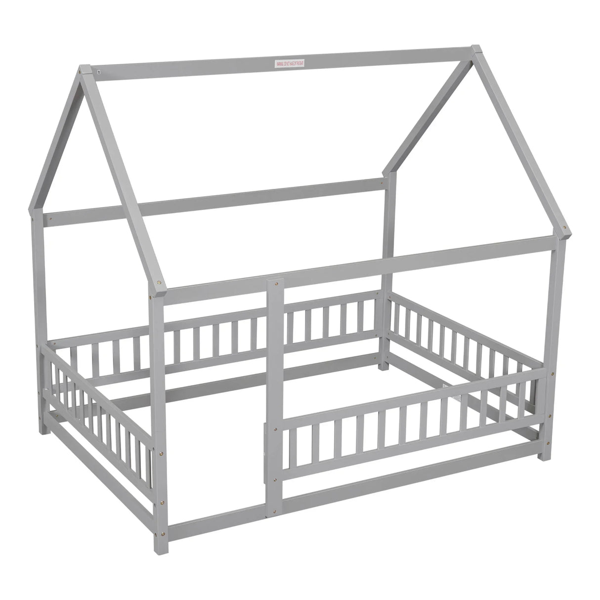 Floor Wooden Bed With House Roof Frame, Fence Guardrails - Furniture Home Direct