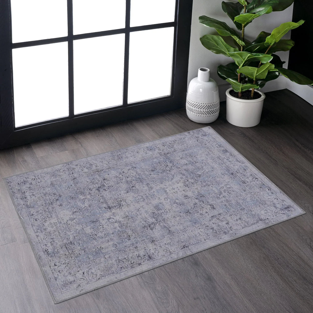 Maval - 2' X 3' Washable Area Rug - Blue / Cream - Furniture Home Direct