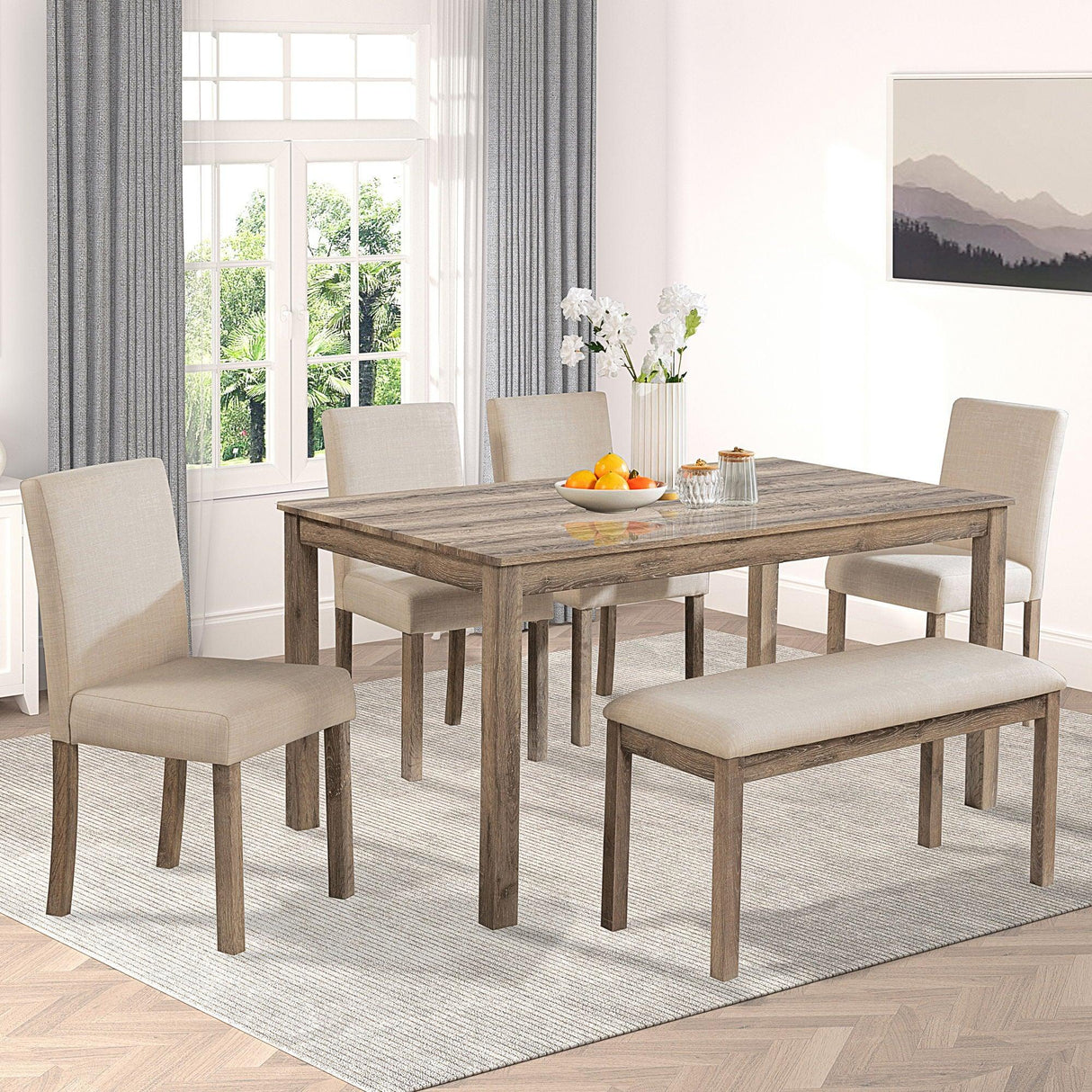 Modern Dining Table Set With Upholstered Chairs For Dining Room - Furniture Home Direct