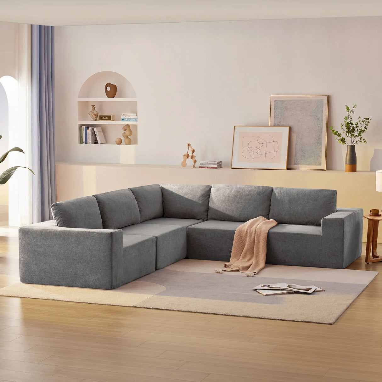 Modular L Shaped Sectional Sofa, Luxury Floor Couch Set, Upholstered Indoor Furniture, Foam - Filled Sleeper Sofa Bed For Living Room, Bedroom, 5 Pieces Free Combination - Furniture Home Direct
