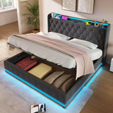 King Bed LED 360 Surround Lighting Storage USB Type C Gray - Furniture Home Direct