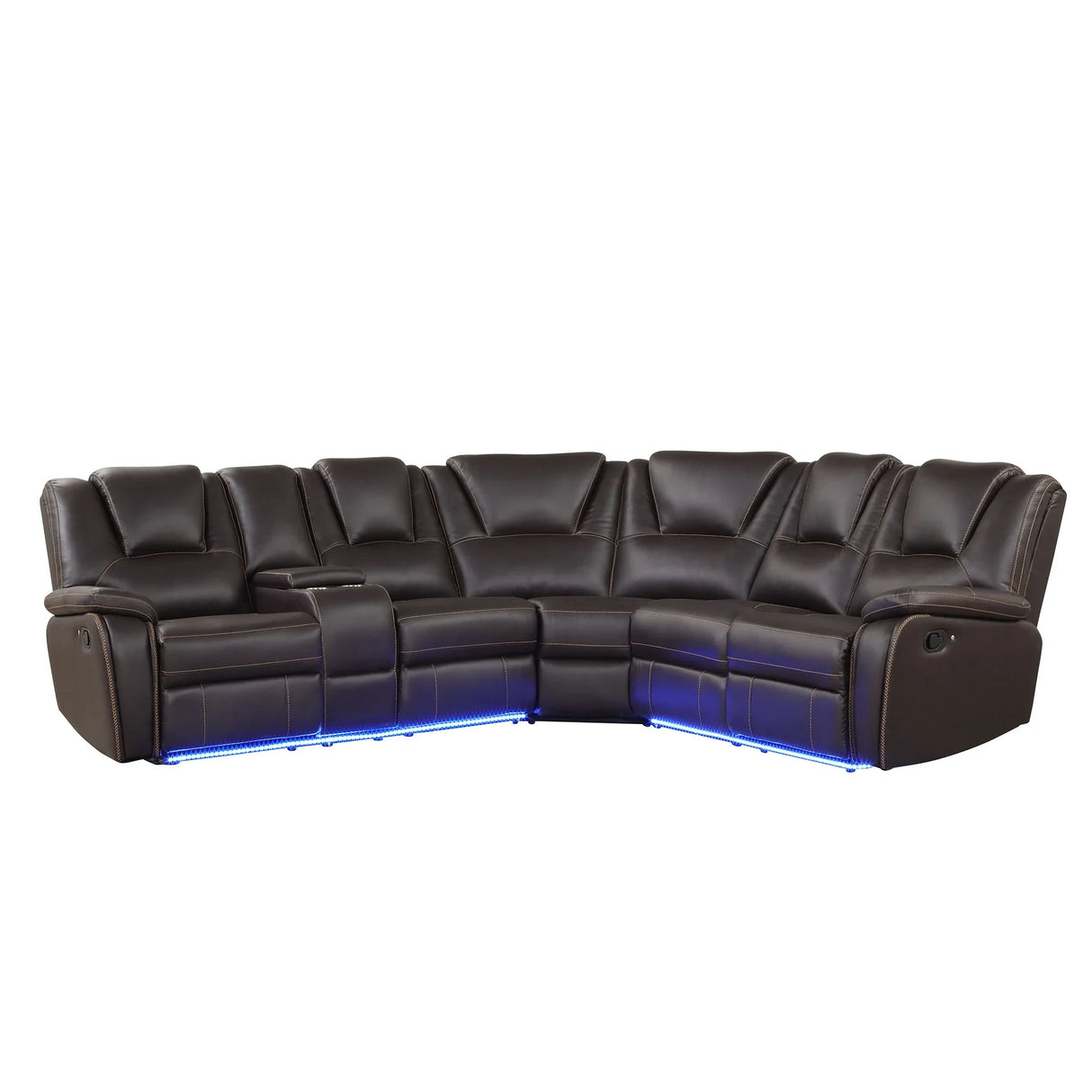 Modern Faux Leather Manual Reclining With Center Console And LED Light Strip, Living Room Furniture Set, PU Symmetrical Couch With 2 Cup Holders And Storage For Living Room - Furniture Home Direct