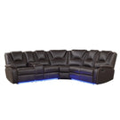 Modern Faux Leather Manual Reclining With Center Console And LED Light Strip, Living Room Furniture Set, PU Symmetrical Couch With 2 Cup Holders And Storage For Living Room - Furniture Home Direct