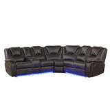 Modern Faux Leather Manual Reclining With Center Console And LED Light Strip, Living Room Furniture Set, PU Symmetrical Couch With 2 Cup Holders And Storage For Living Room - Furniture Home Direct