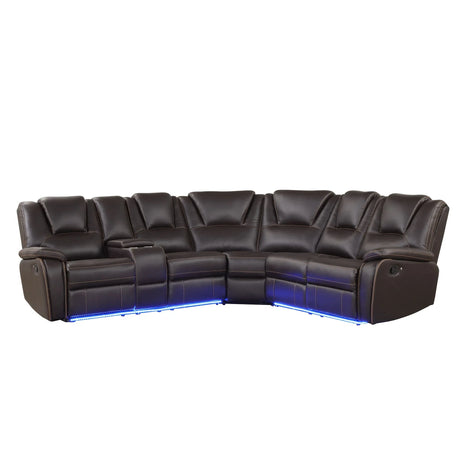 Modern Faux Leather Manual Reclining With Center Console And LED Light Strip, Living Room Furniture Set, PU Symmetrical Couch With 2 Cup Holders And Storage For Living Room - Furniture Home Direct