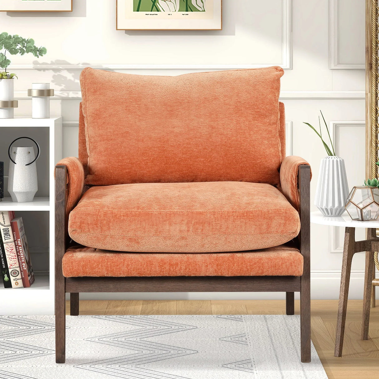 Mid-Century Modern Velvet Accent Chair, Leisure Chair With Solid Wood And Thick Seat Cushion For Living Room, Bedroom, Studio - Furniture Home Direct
