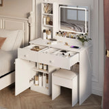 Fashion Vanity Desk With Mirror And Adjustable Lights, Makeup Table Set With 2 Drawers - White - Furniture Home Direct