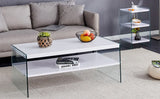 Coffee Table Three Tier MDF Glass Sides Shelves Modern White - Furniture Home Direct