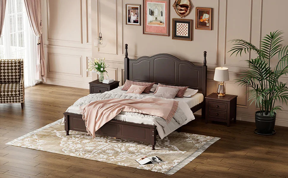 Platform Bed Queen Size With Slat Support Dark Walnut - Furniture Home Direct