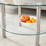Coffee Table Two Tier Glass Top Polished Metal Legs Silver - Furniture Home Direct