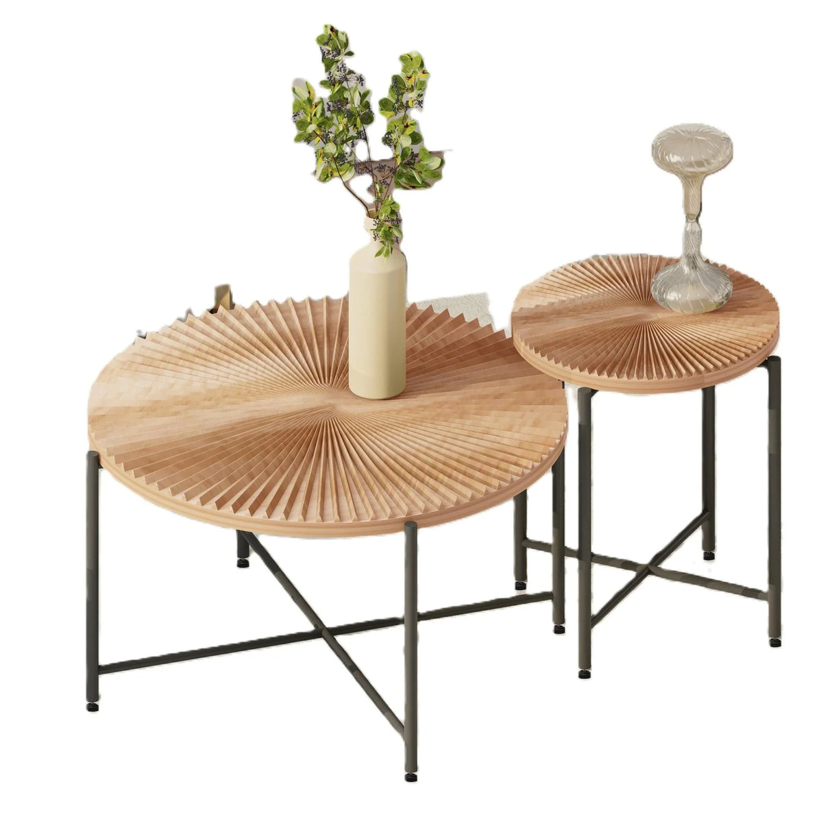 Radial - Pattern Coffee And End Table Set Waterproof Cover, Distressed Cylindrical Design (Set of 2) - Furniture Home Direct