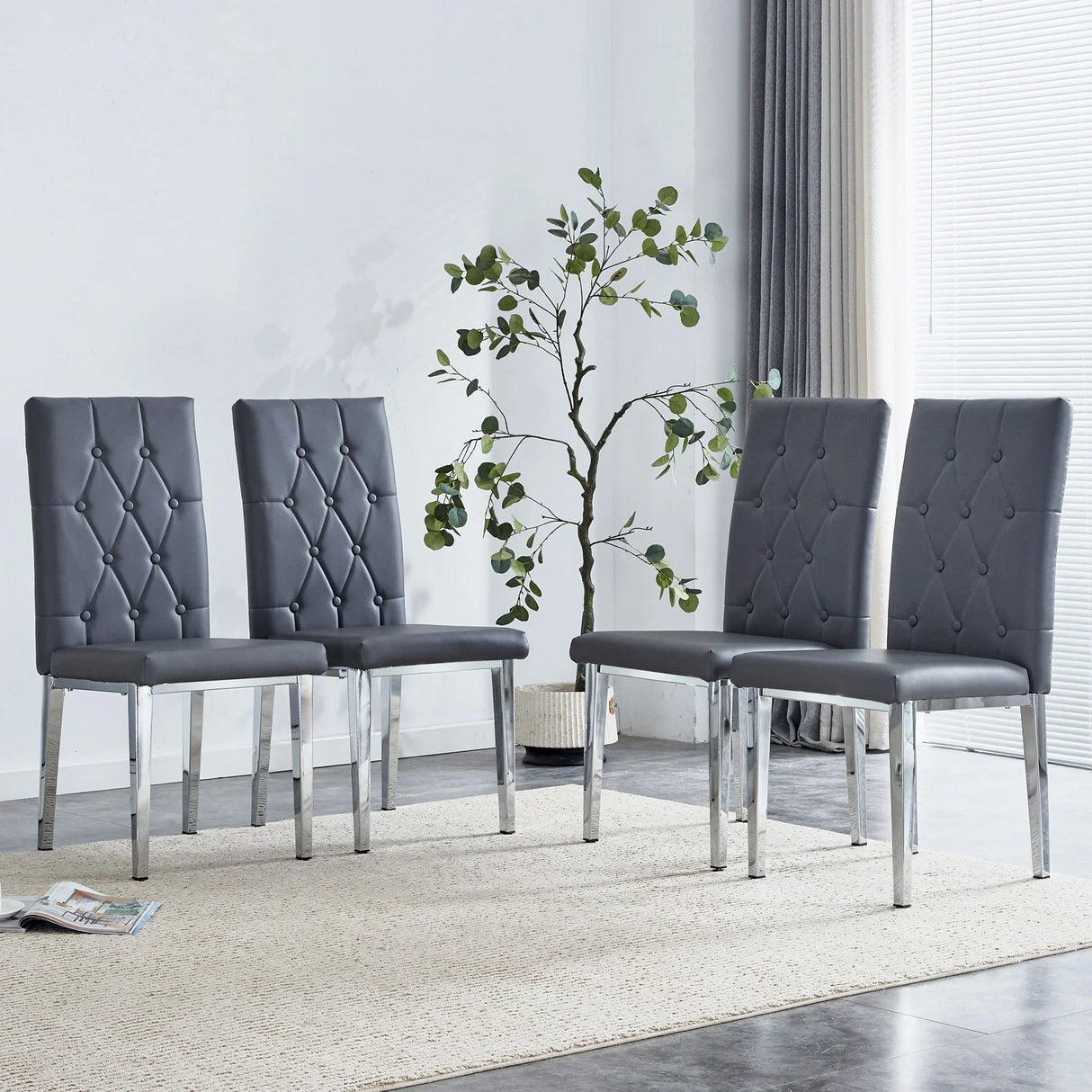 Vintage Style Armless Dining Chairs Set With Grid And Buckle Design - Furniture Home Direct