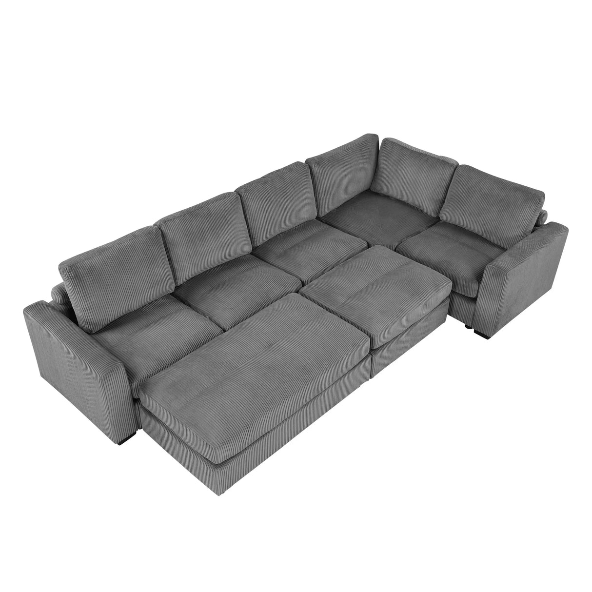 121.3" Modular Sectional Sofa with Two Movable Ottomans, Gray - Furniture Home Direct
