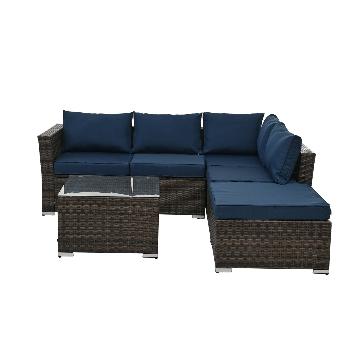 4 Piece Outdoor Sectional Set With Tempered Glass Coffee Table - Blue - Furniture Home Direct