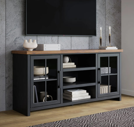 Essex - TV Stand Console For TVs Up To 80" - Black, Whiskey - Furniture Home Direct