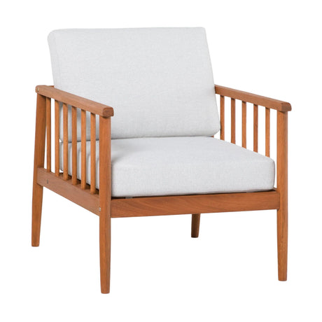 Contemporary Cushioned Eucalyptus Wood Patio Accent Chair - Furniture Home Direct