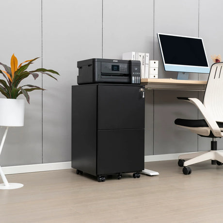2 Drawer File Cabinet With Lock, Steel Mobile Filing Cabinet On Anti - Tilt Wheels, Rolling Locking Office Cabinets Under Desk For Legal / Letter Size - Furniture Home Direct
