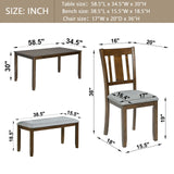 6 Pieces Kitchen Dining Set, Rectangular Wooden Dining Table With 4 Upholstered Chairs And A Bench - Furniture Home Direct