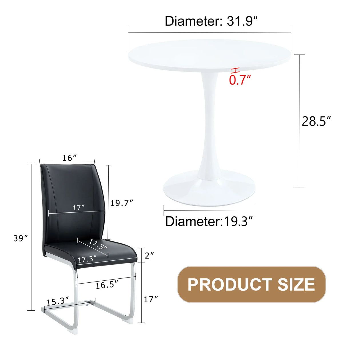 Dining Set Round White Table with PU Leather Chairs Black - Furniture Home Direct