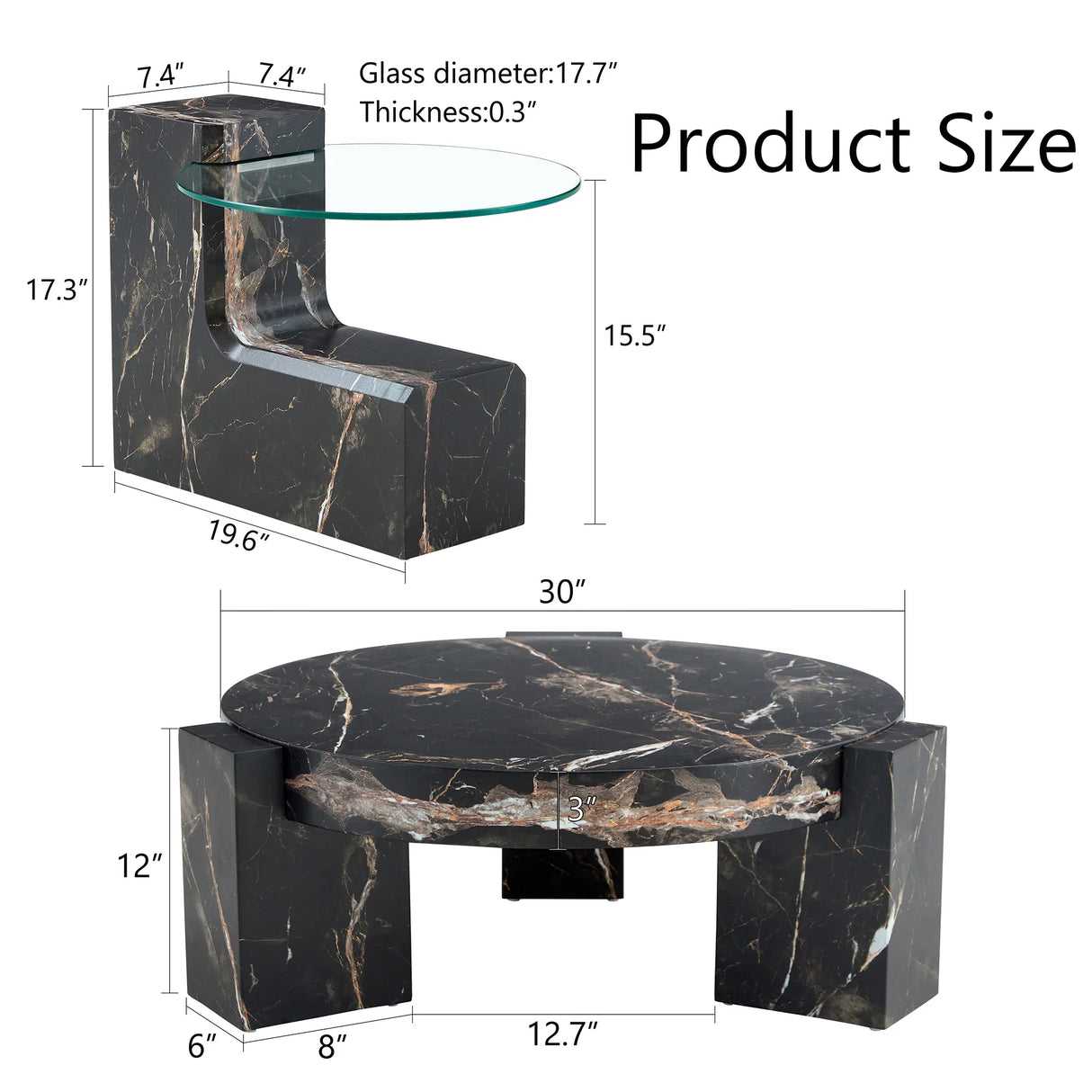 Detachable Double-Decker Black Patterned Coffee Table - Furniture Home Direct