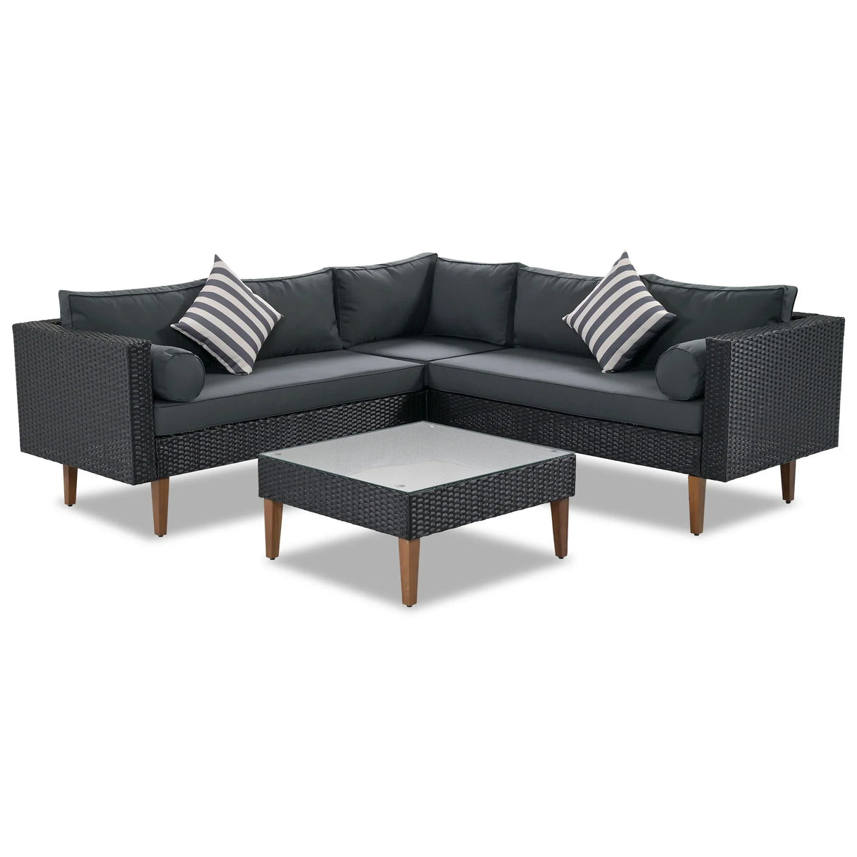 4 Pieces Outdoor Wicker L-Shape Sofa Set - Furniture Home Direct