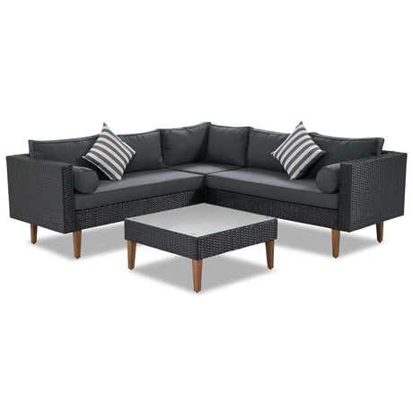 4 Pieces Outdoor Wicker L-Shape Sofa Set - Furniture Home Direct