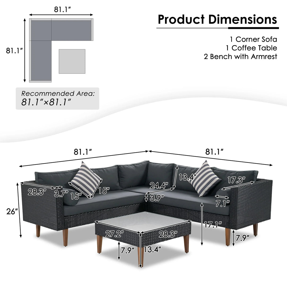 4 Pieces Outdoor Wicker L-Shape Sofa Set - Furniture Home Direct