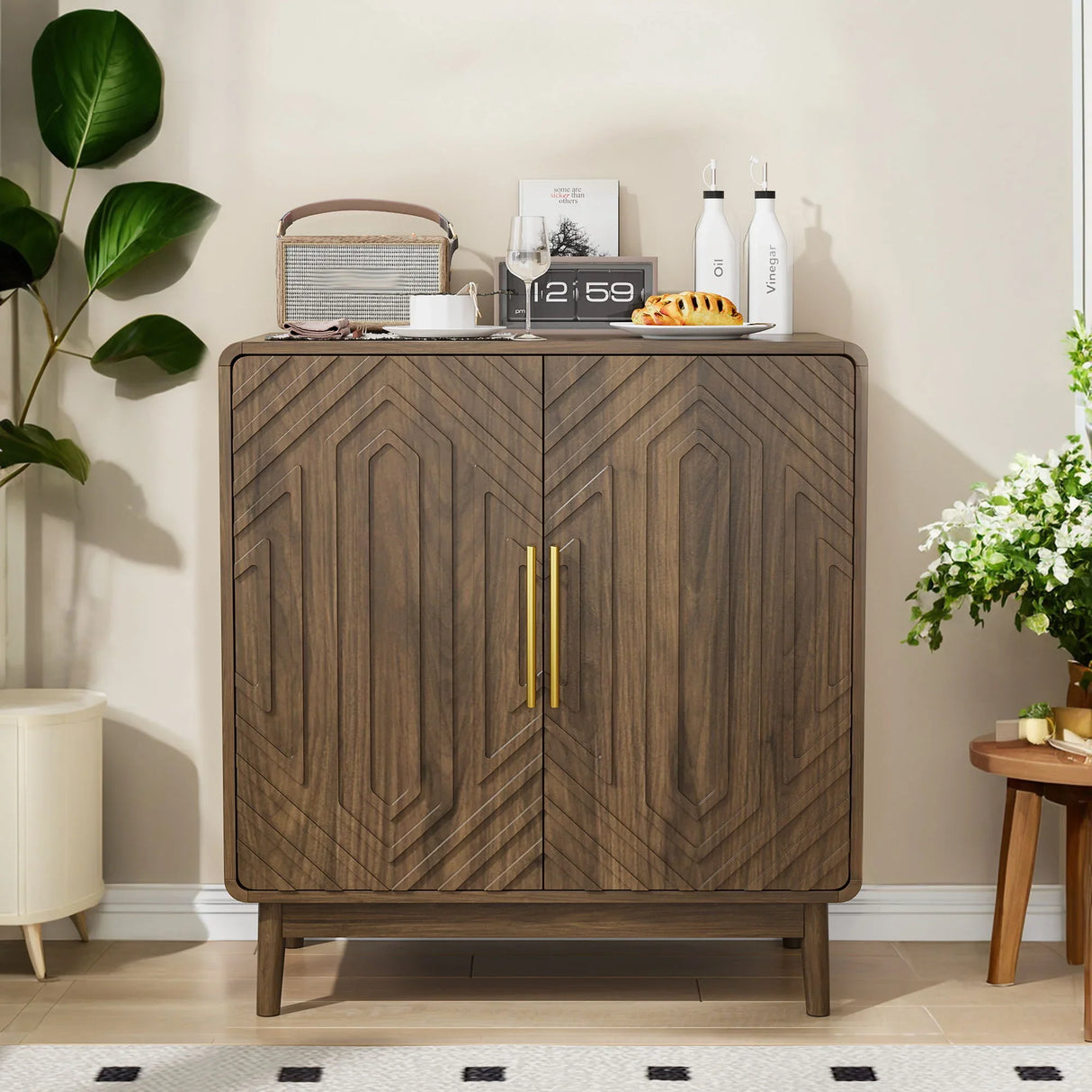 Sideboard Buffet Cabinet With Carved Doors And Adjustable Layer Board - Furniture Home Direct