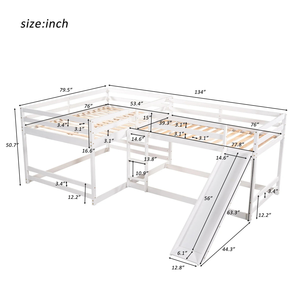 L-Shaped Bunk Bed With Slide And Short Ladder - Furniture Home Direct