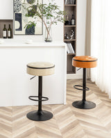 Bar Stool Round Tufted PU Leather Adjustable Height Brown - Furniture Home Direct