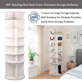 7 Tier Rotating Shoe Rack With High Base Design, Freestanding 360° Organizer For 28 Pairs - White - Furniture Home Direct