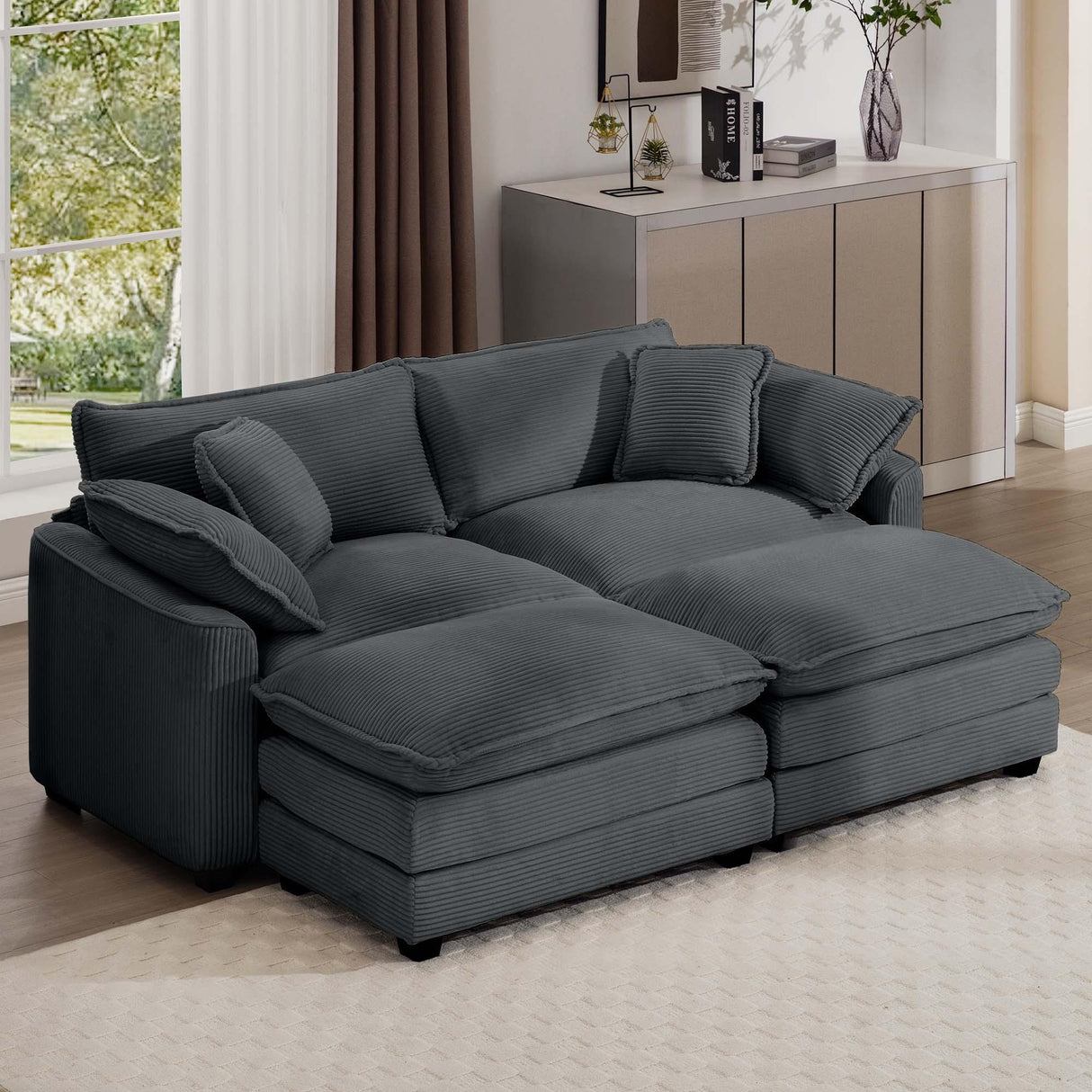 Modern Oversized Modular Cushion Sofa With Ottoman, Low Back, Deep Seating Sofa Set - Furniture Home Direct
