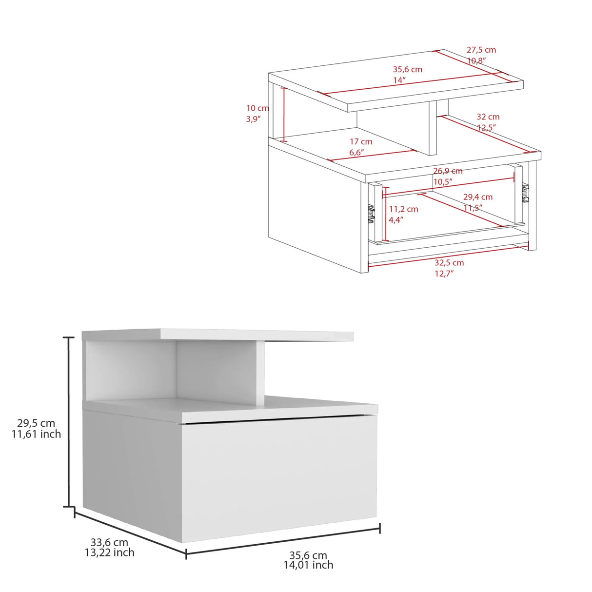 Flopini - Floating Nightstand With 1 Drawer, Compact Size - White - Furniture Home Direct