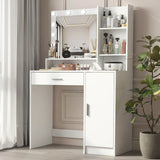 Vanity Desk With Mirror And LED Lighting For Bedroom White - Furniture Home Direct