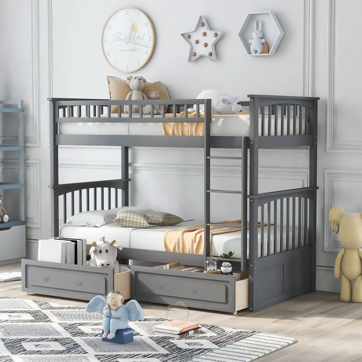 Twin Over Twin Bunk Bed With Drawers, Convertible Beds - Furniture Home Direct