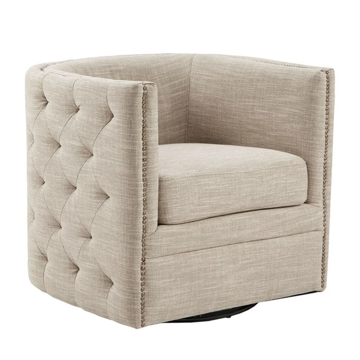 Swivel Chair With Tufted Barrel Design And Nailhead Accents - Furniture Home Direct