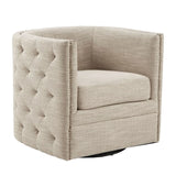Swivel Chair With Tufted Barrel Design And Nailhead Accents - Furniture Home Direct
